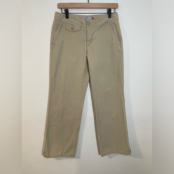 Old Navy Y2K Tan Khaki Wide Leg Ladies Cotton Chino Pants Size 6 Low Rise - Picture 1 of 10